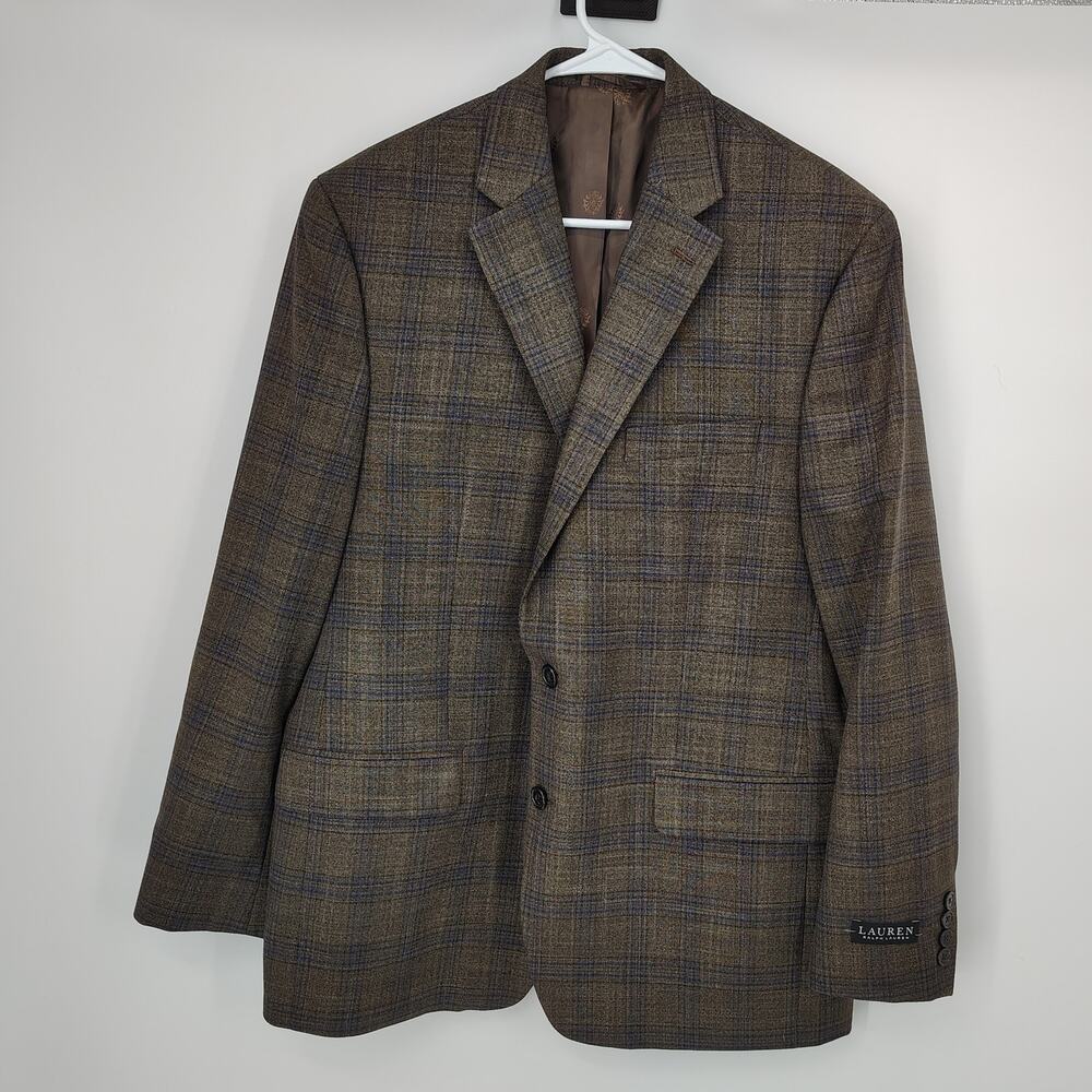 Lauren Ralph Lauren Brown Blue Plaid Sport Coat Blazer 43R
